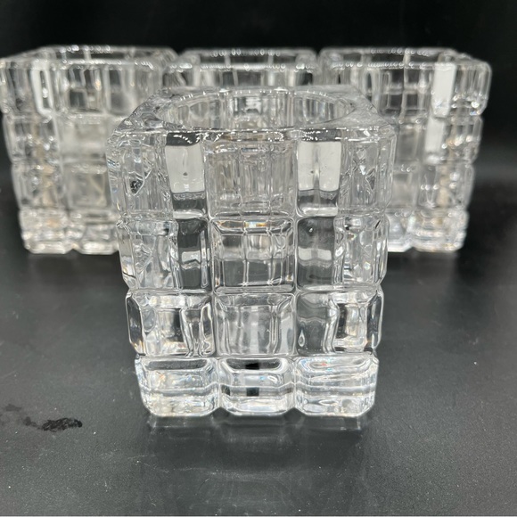 Vntge Crystal block candleholders set of 2 lg brick votive tea light holders - Picture 5 of 16